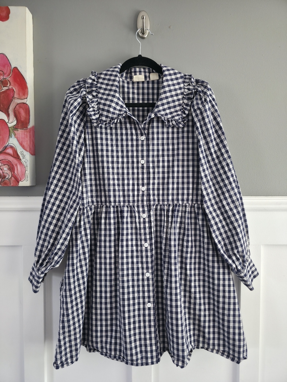 Levi’s Gingham Mira Dress | Ruffle Collar | Navy & White | Cottagecore | Size M - Picture 2 of 16